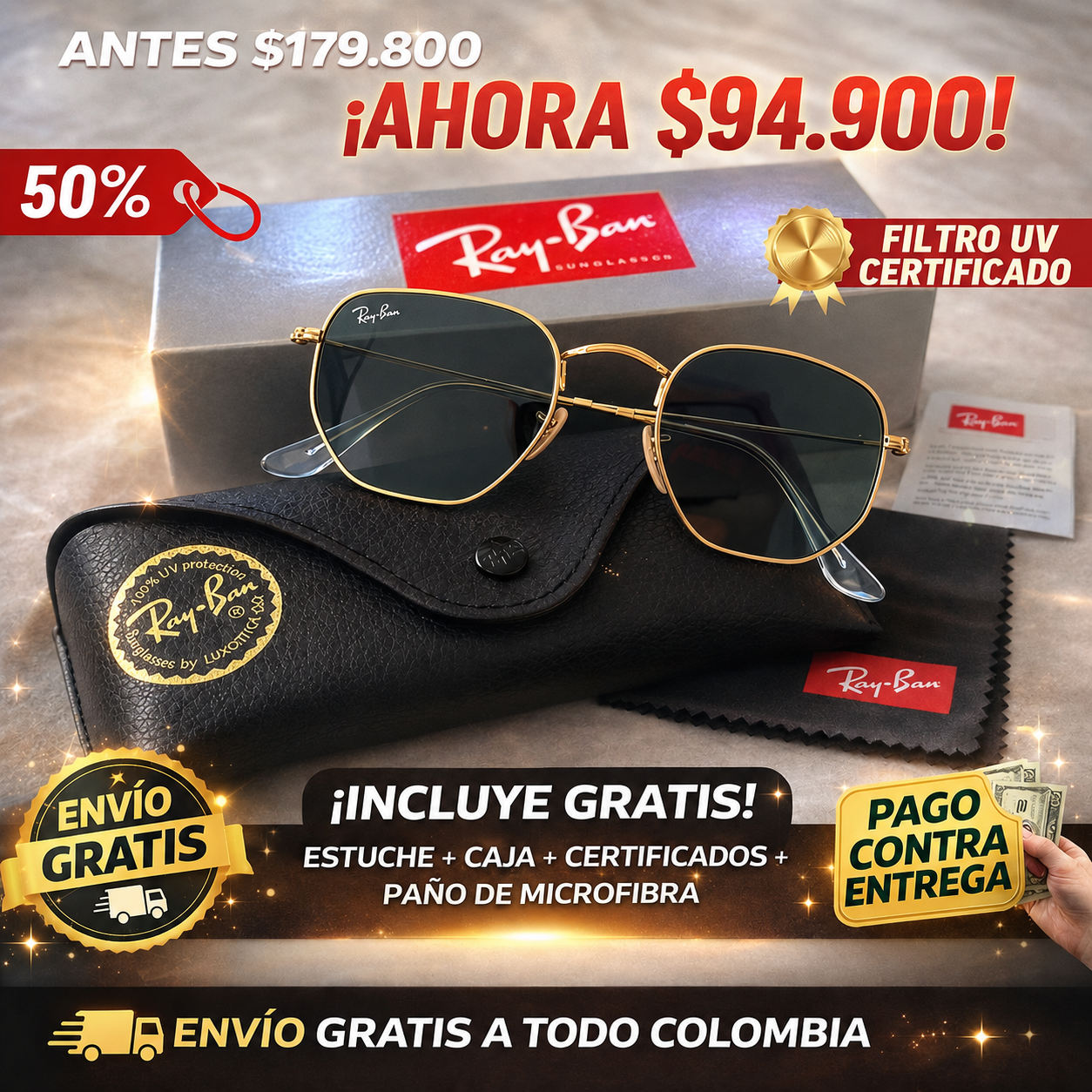 📍Lentes De Sol Hexagonales Unisex RB®😍